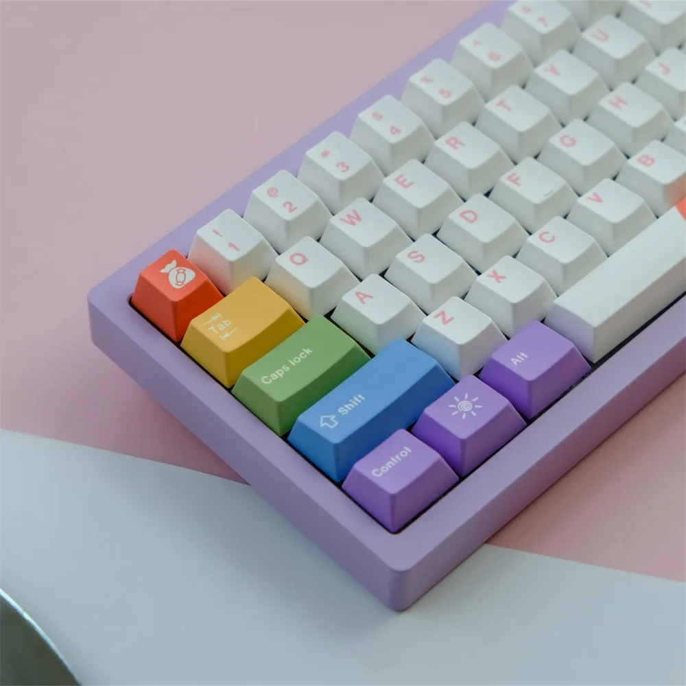 GMK-Juego de teclas con tema de arcoíris, 129 teclas PBT, personalizado, perfil de cereza de artista, accesorios para teclado mecánico, regalo Lucky65V2 - imagen 3