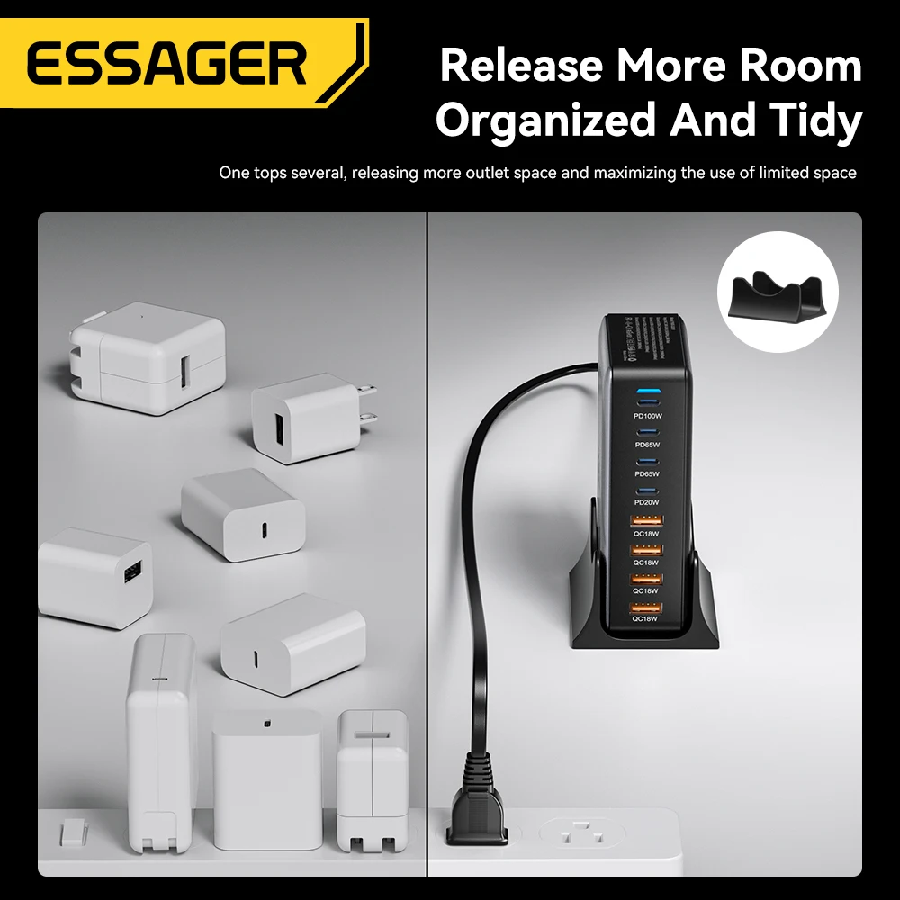 Essager-cargador GaN de 320W, estación de carga de escritorio USB tipo C de 8 puertos PD 100W, carga rápida para iPhone 17 16 15 iPad MacBook y portátil - imagen 2
