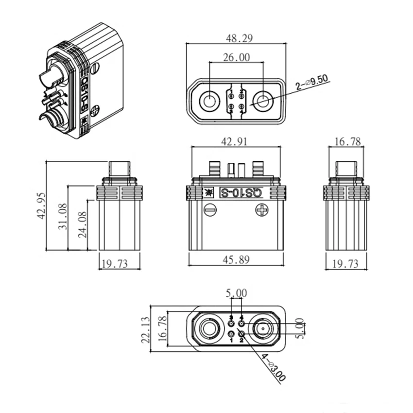 Enchufe de entrada de alimentación de QS10-S, Conector de carcasa de PA, 100A-240A, 750W, 4AWG, para modelo RC, accesorios de fuente de alimentación de coche, enchufe macho y hembra - imagen 2