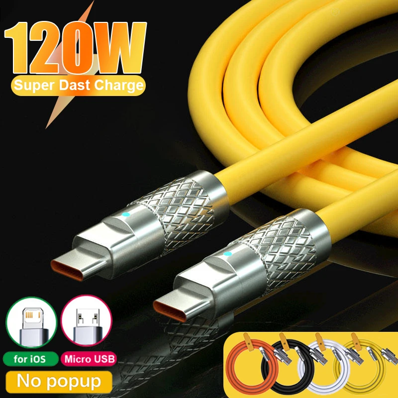 Cable USB-C 120W Carga Rápida – Silicona Líquida 6A Universal