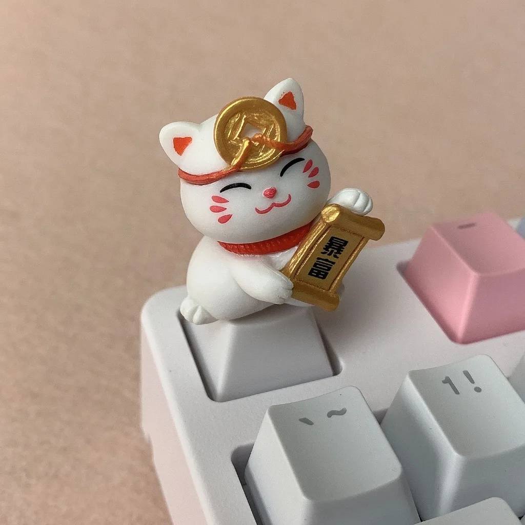 Tapa de tecla creativa de dibujos animados personalizada OEM 3D para teclado mecánico chica lindo gato de la suerte llavero