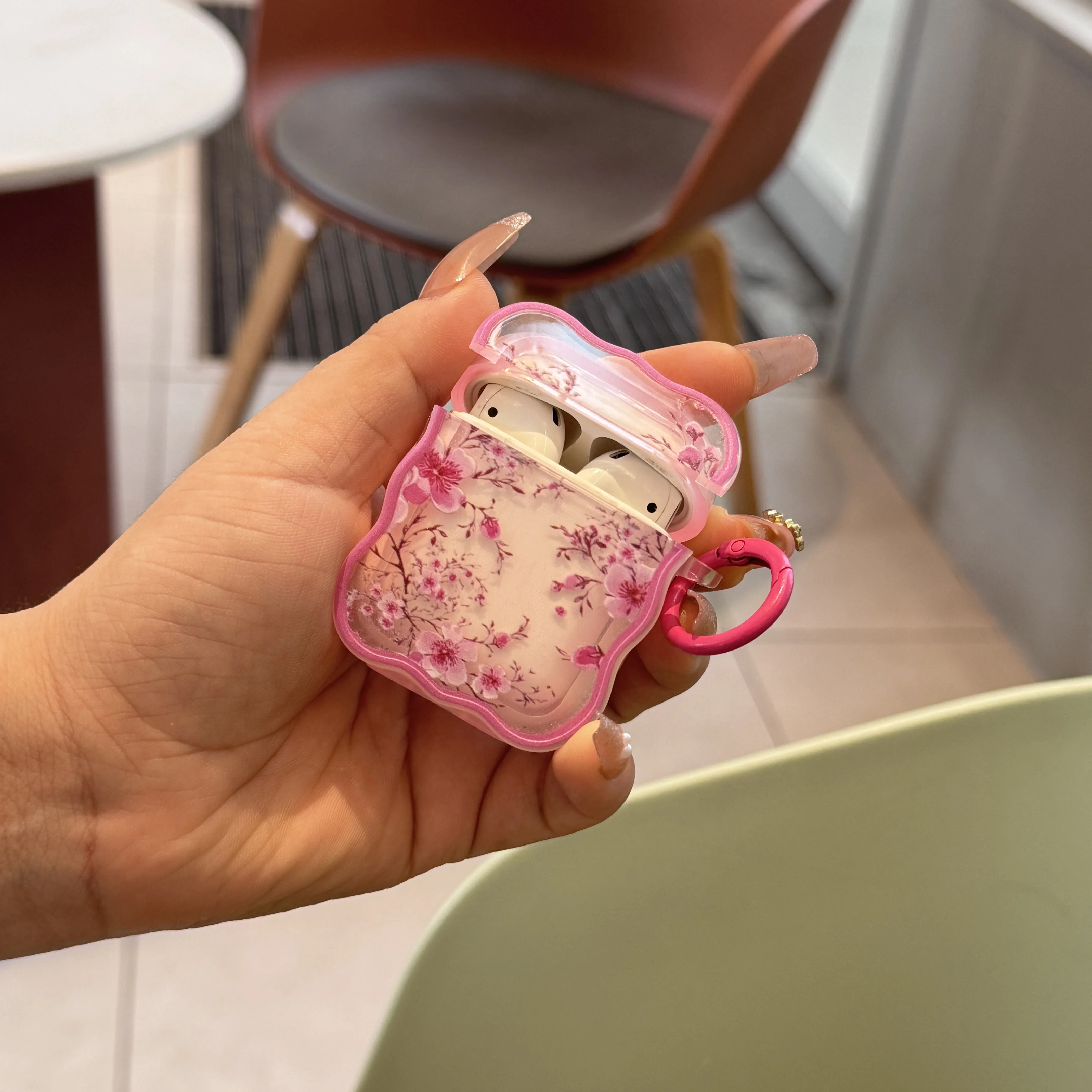 Funda transparente con flores rosas y ondas para auriculares, funda protectora para Airpods 1, 2, 3pro2, funda para auriculares - imagen 5