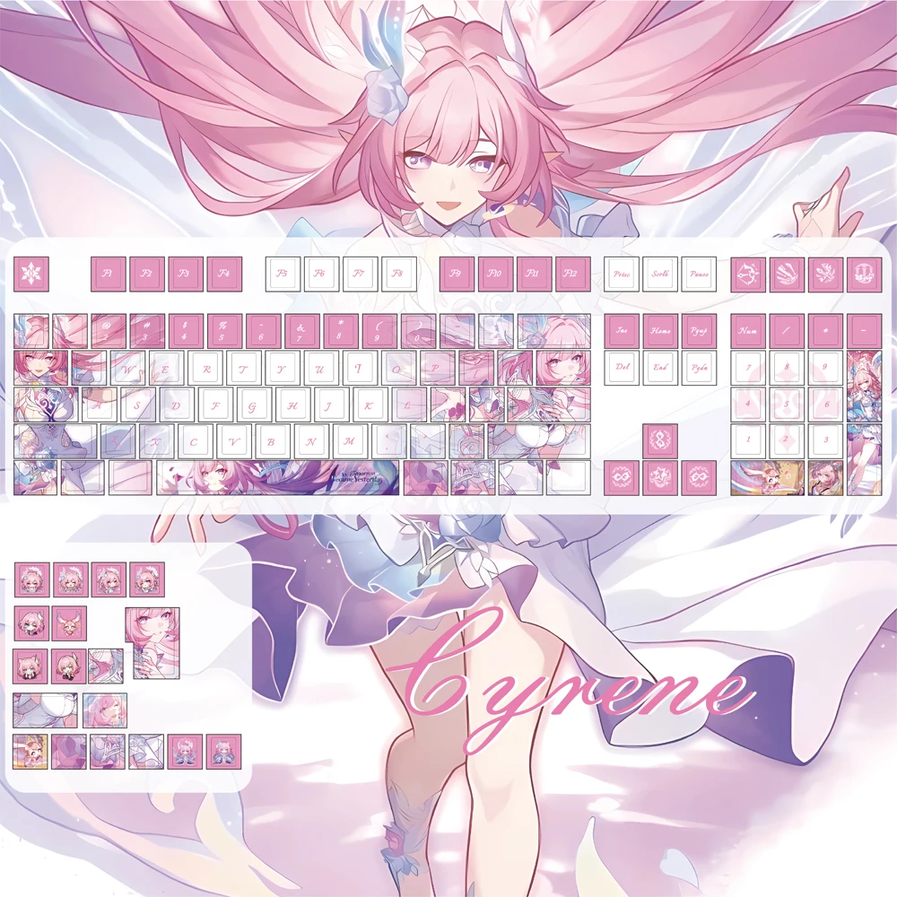 MAIMOOO Honkai Cyrene teclas Pink Cherry Pbt Anime/Manga estilo Aulaf75/F99 teclas de teclado personalizadas 124 teclas - imagen 2
