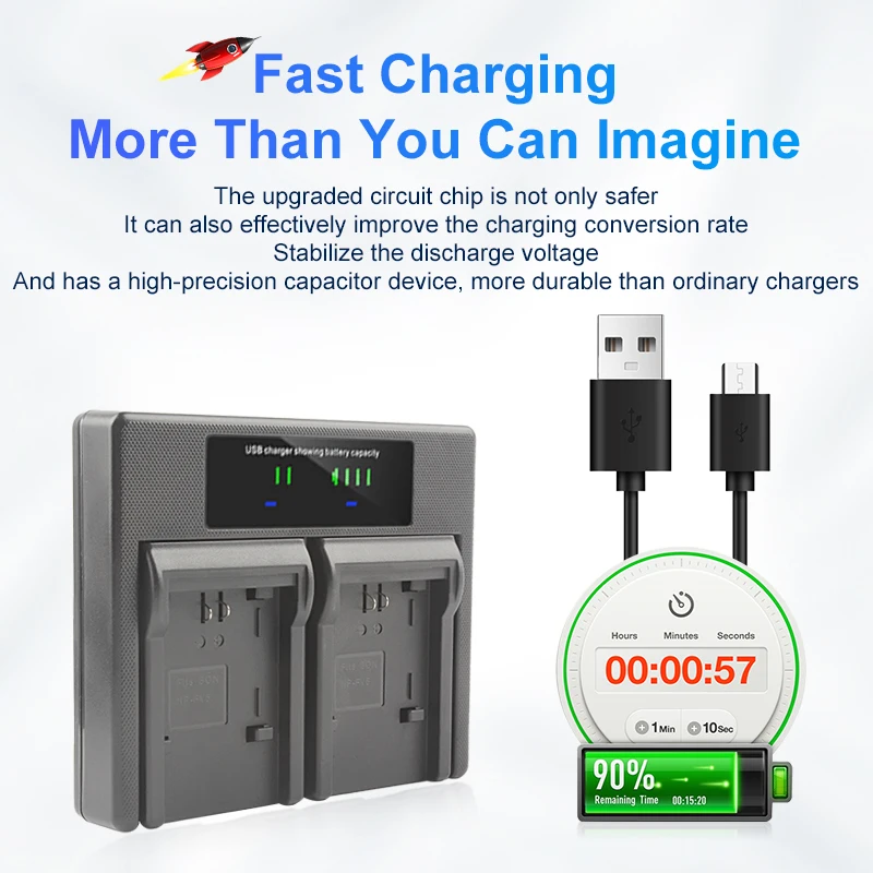 Cargador de batería NP-FV5 con pantalla LCD + cable de carga USB - imagen 4