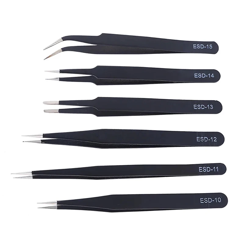 Pinzas antiestáticas de acero inoxidable ESD, herramienta de mantenimiento, juego de herramientas de reparación de pinzas rectas y curvadas de precisión Industrial - imagen 5