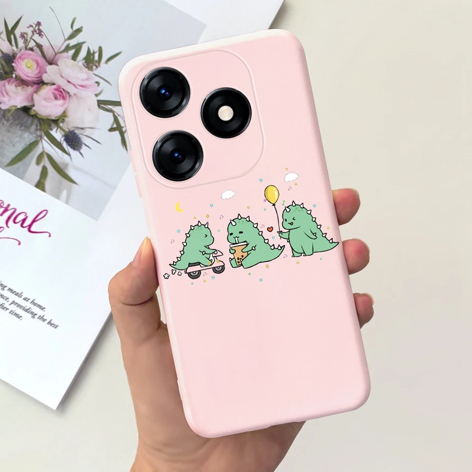 Una caja de teléfono celular rosa con una foto de un dragón bebé