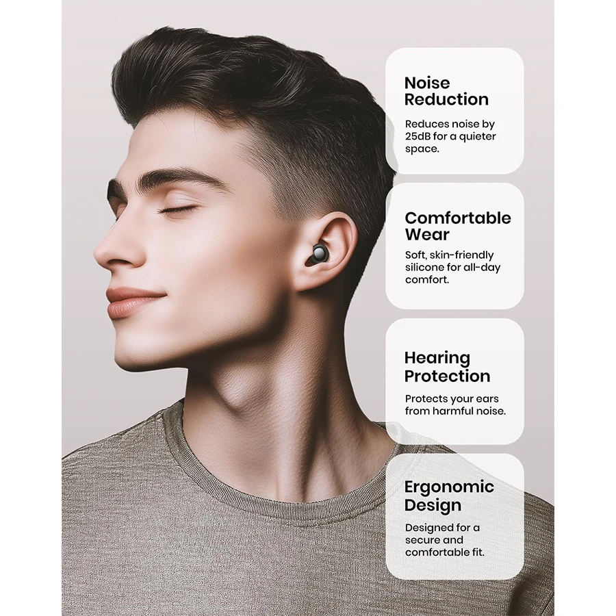 Tapones para los oídos para dormir, tapones para los oídos de silicona con cancelación de ruido de 25dB para conciertos, viajes, estudio, enfoque, protección para los oídos reutilizable - imagen 5