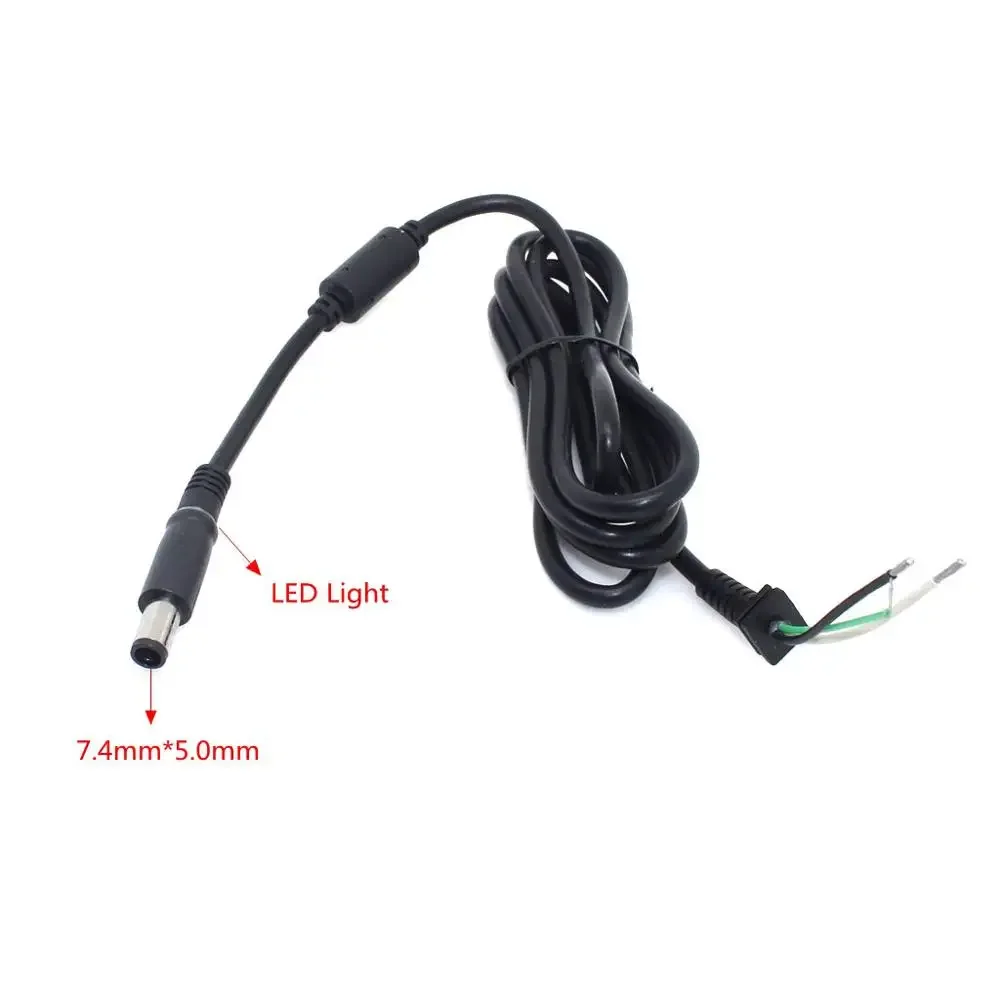 Cable conector de clavija de punta CC de cobre 18AWG para adaptador de cargador de portátil Dell HP Pin negro 7,4x0.0 con luz LED 1,8 M