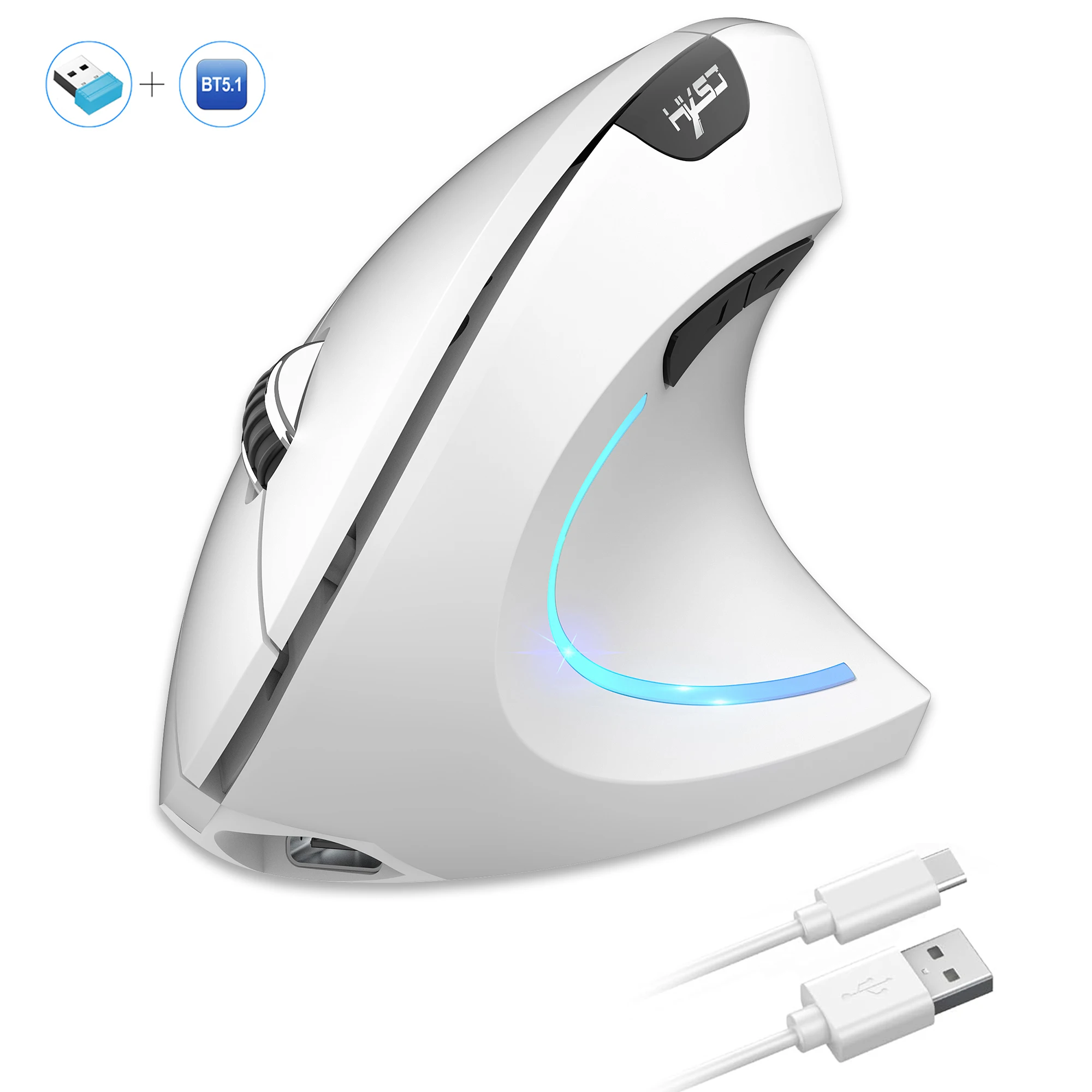 Ratón Bluetooth silencioso, inalámbrico, recargable, RGB, ergonómico, Vertical, de modo Dual, para iPad, Samsung, tableta, ordenador y portátil - imagen 2