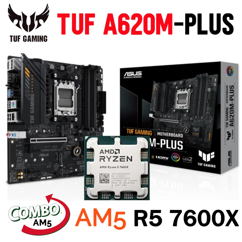 ASUS-placa base para juegos, procesador AMD Ryzen 5 7600X, Kit de CPU, M.2, 128GB, PCIe, AMD A620, TUF, GAMING A620M-PLUS, nuevo, 4,0