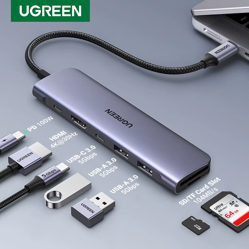Hub USB-C UGREEN 7 en 1 HDMI 4K SD TF 100W MacBook iPad Pro - imagen 2