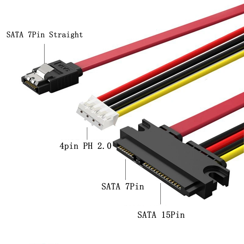 XH2.54 y PH2.0 SATA hembra Combo 7 + 15 pines Cable de datos y alimentación a SATA 7 pines + 4 pines Molex Serial ATA Cable adaptador de corriente 30cm - imagen 2