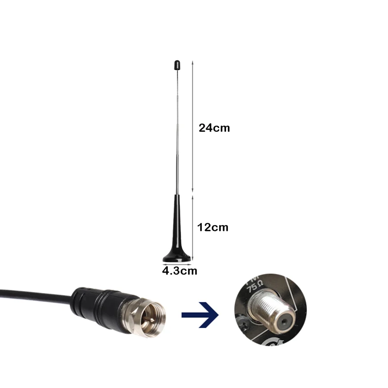 Antena de TV de tierra de 72-868MHz para interiores, varilla telescópica DTMB HD, Radio FM para el hogar y el coche, 15dbi F, Cable macho RG174 de 3m - imagen 3