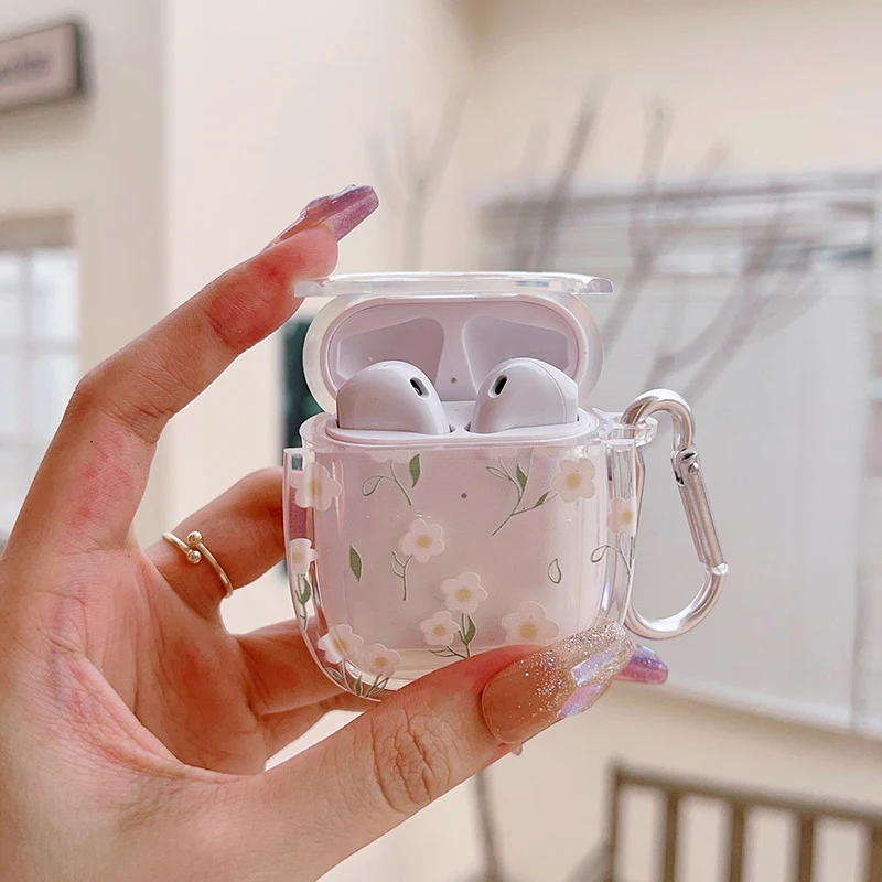 Funda inalámbrica Bluetooth para AirPods1/2/3 AirPods4 AirPods Pro y pro2 Tpu funda para auriculares con patrón de flores con llavero - imagen 2
