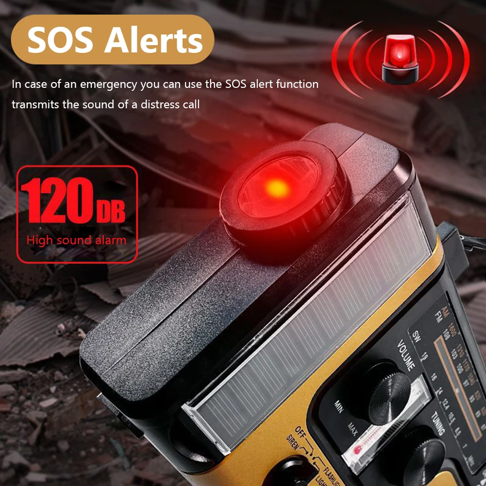 Radio de emergencia AM FM SW, manivela, energía solar, alarma SOS, compatible con Bluetooth, radio de emergencia solar, carga USB para acampar al aire libre - imagen 5