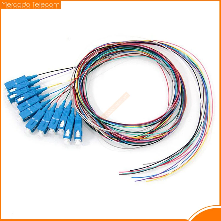 Cable de fibra óptica de modo único SC/UPC, SM 9/125, pigtail, PVC, 0,9mm, ftth, 12 colores