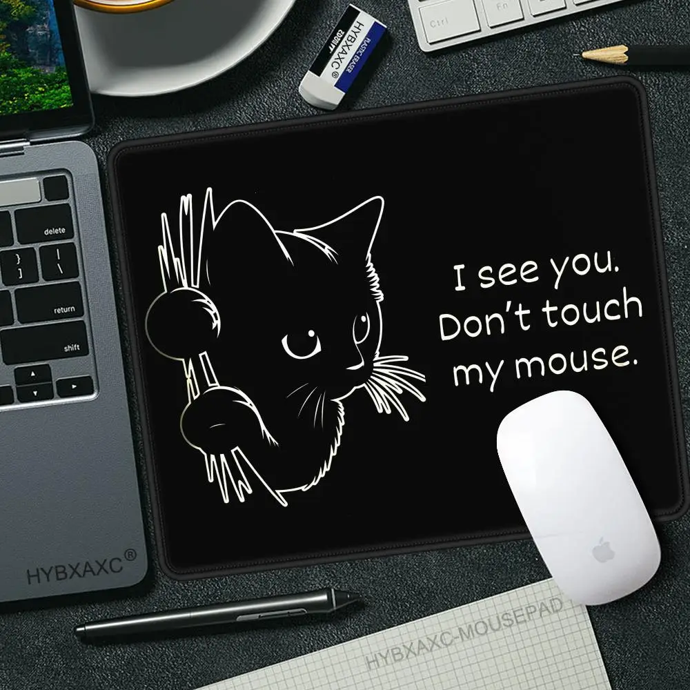 Alfombrilla de ratón de gatos negros, alfombrilla de escritorio de gato mirando, accesorios divertidos para juegos, alfombrilla para ratón, superficie de jugador para ratón de ordenador
