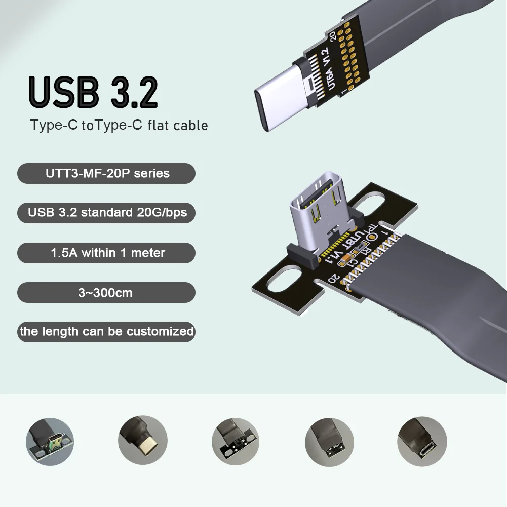 Cable Extensión USB-C 20Gbps Plano 90° para Drones FPV - imagen 3