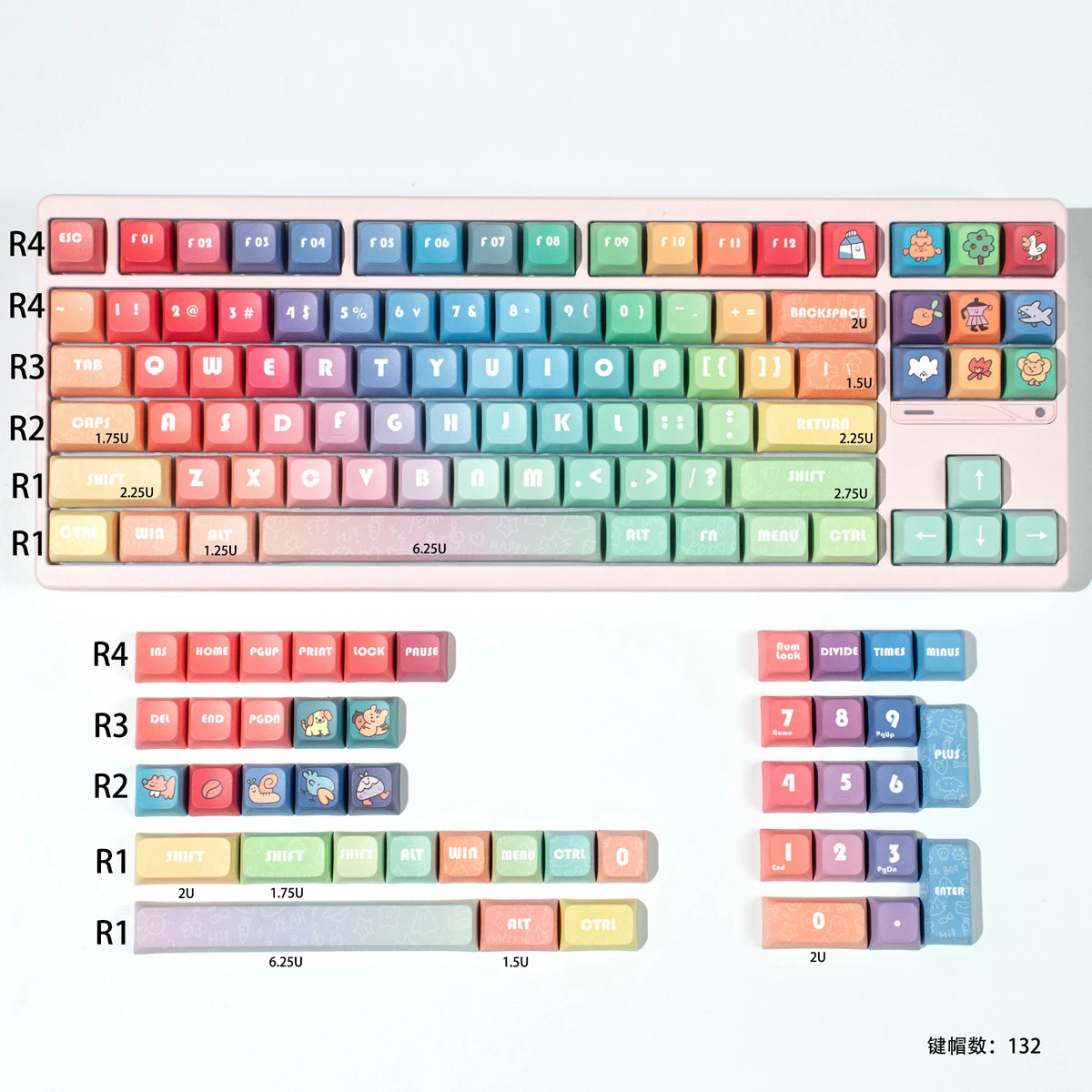 132 teclas gradiente Arco Iris XDA altura Keycap PBT sublimación de tinte tapas de teclas coloridas para teclado mecánico de eje magnético Madlions
