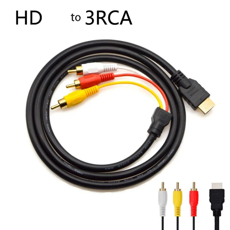 Cable HDMI compatible con 3RCA de 1,5 M, Cable extensible de 1,4 V a AV, Monitor de HDTV, Cable de Audio y vídeo para decodificador
