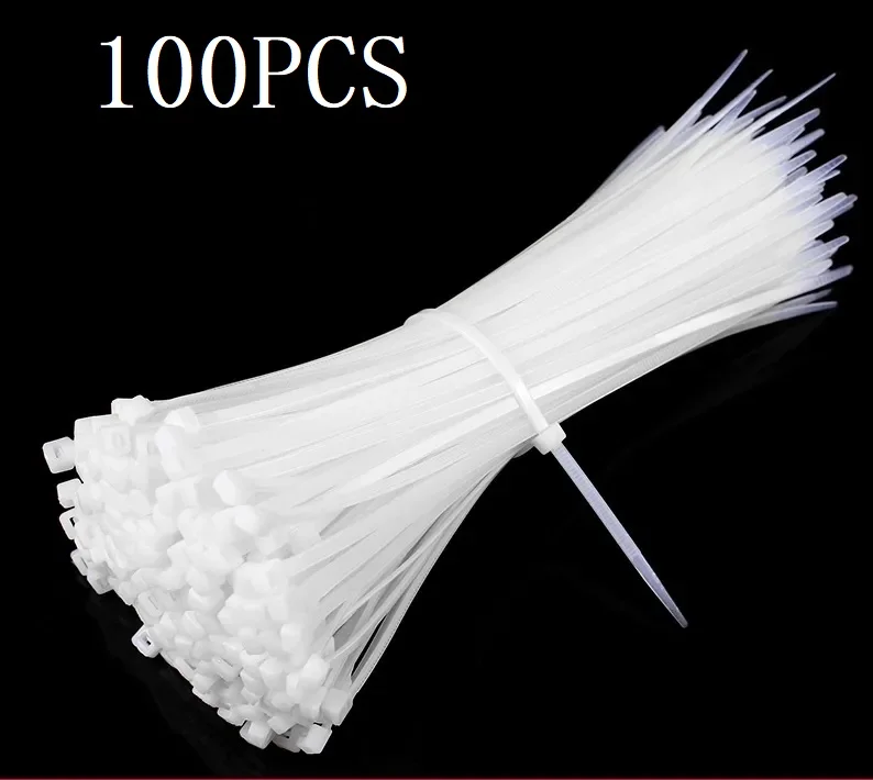 100 Uds. Corbata de nailon de plástico autoblocante, envolturas con cremallera blanca, juego de bridas para cables de nailon, 3x80/100/120/150/200 4x300, bucle de anillo de sujeción
