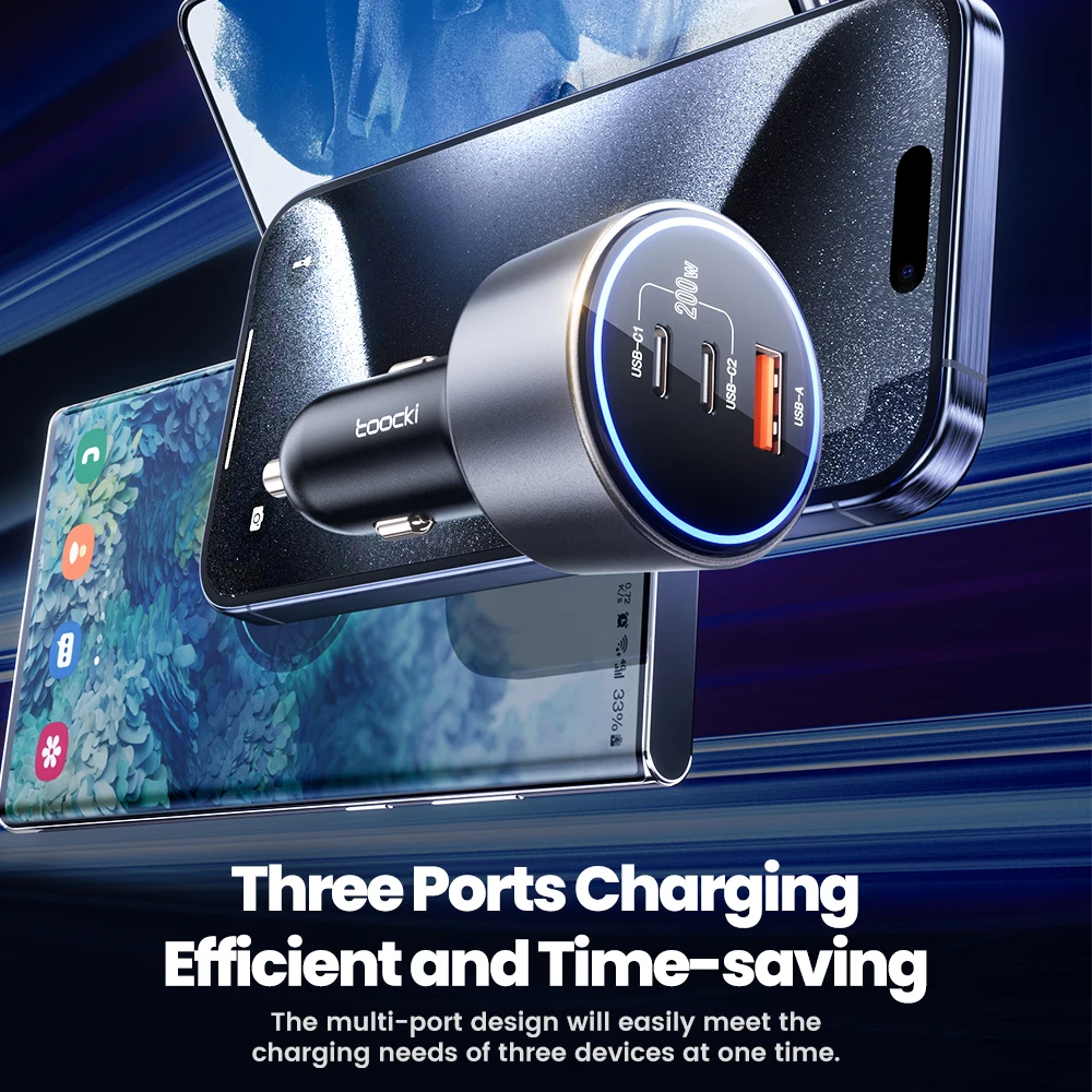 Toocki-cargador de teléfono para coche, dispositivo de carga rápida de 200W, 4,0 PPS, 45W, PD, 100W, USB C, para Macbook, iPhone 15, 14, Samsung - imagen 3