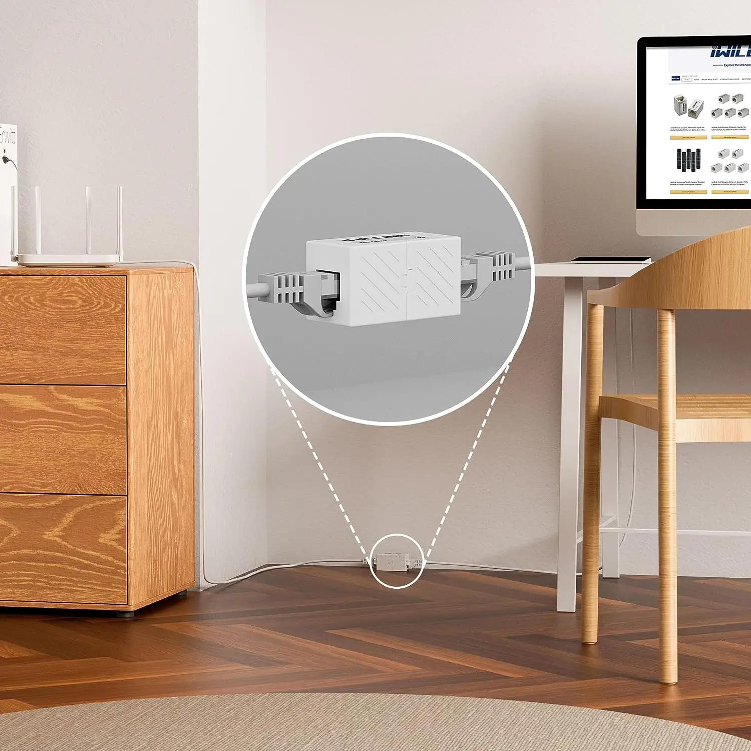 ZOERAX 2 uds RJ45 Cat6 acoplador Ethernet en línea, conector extensor Ethernet para Cables Ethernet Cat6/Cat5e/Cat5 - imagen 2