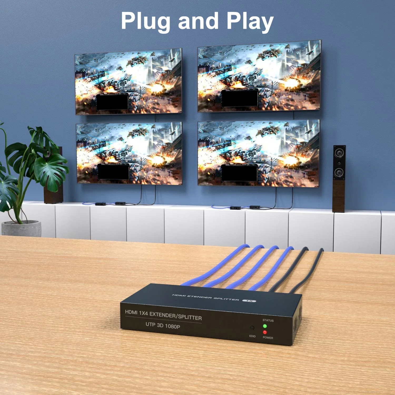 Extensor Ethernet HDMI 1x2 de 60m, divisor HDMI 1x4 1 a 2/4, 1 transmisor y receptor 2/4 a través de Cable RJ45 Cat6, convertidor de vídeo - imagen 4