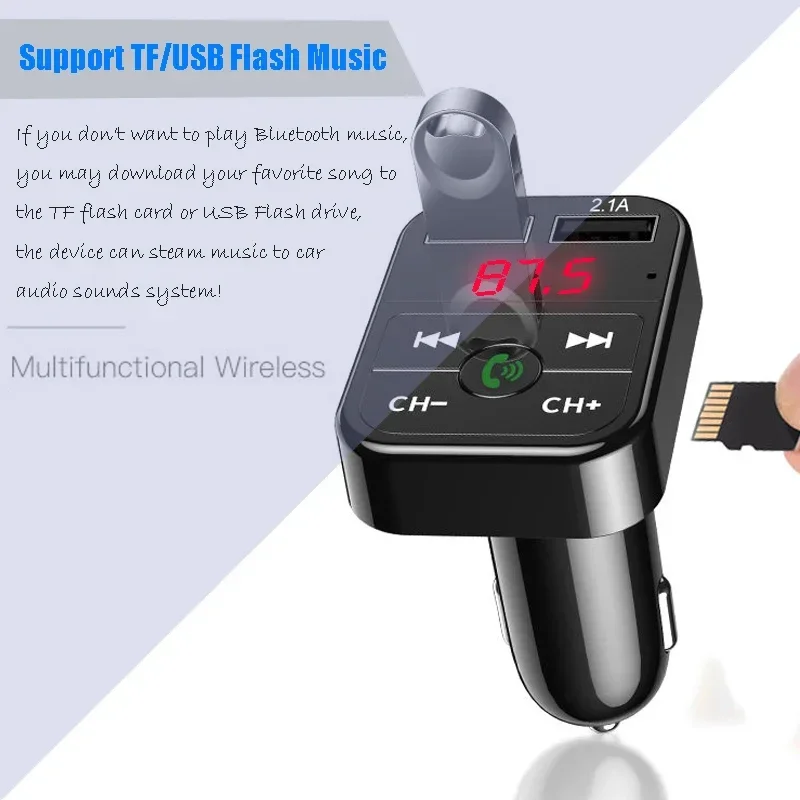 Transmisor FM Bluetooth 5,0 para coche, adaptador inalámbrico, micrófono, receptor de Audio, reproductor MP3 automático 2.1A, cargador rápido USB Dual, accesorios para coche - imagen 3