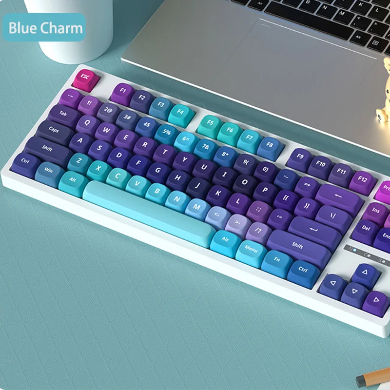 Juego de 121 teclas de perfil MOA colorido, teclas personalizadas, abalorios azules, teclas Sub PBT de cinco tintes laterales para teclado mecánico MX Switch