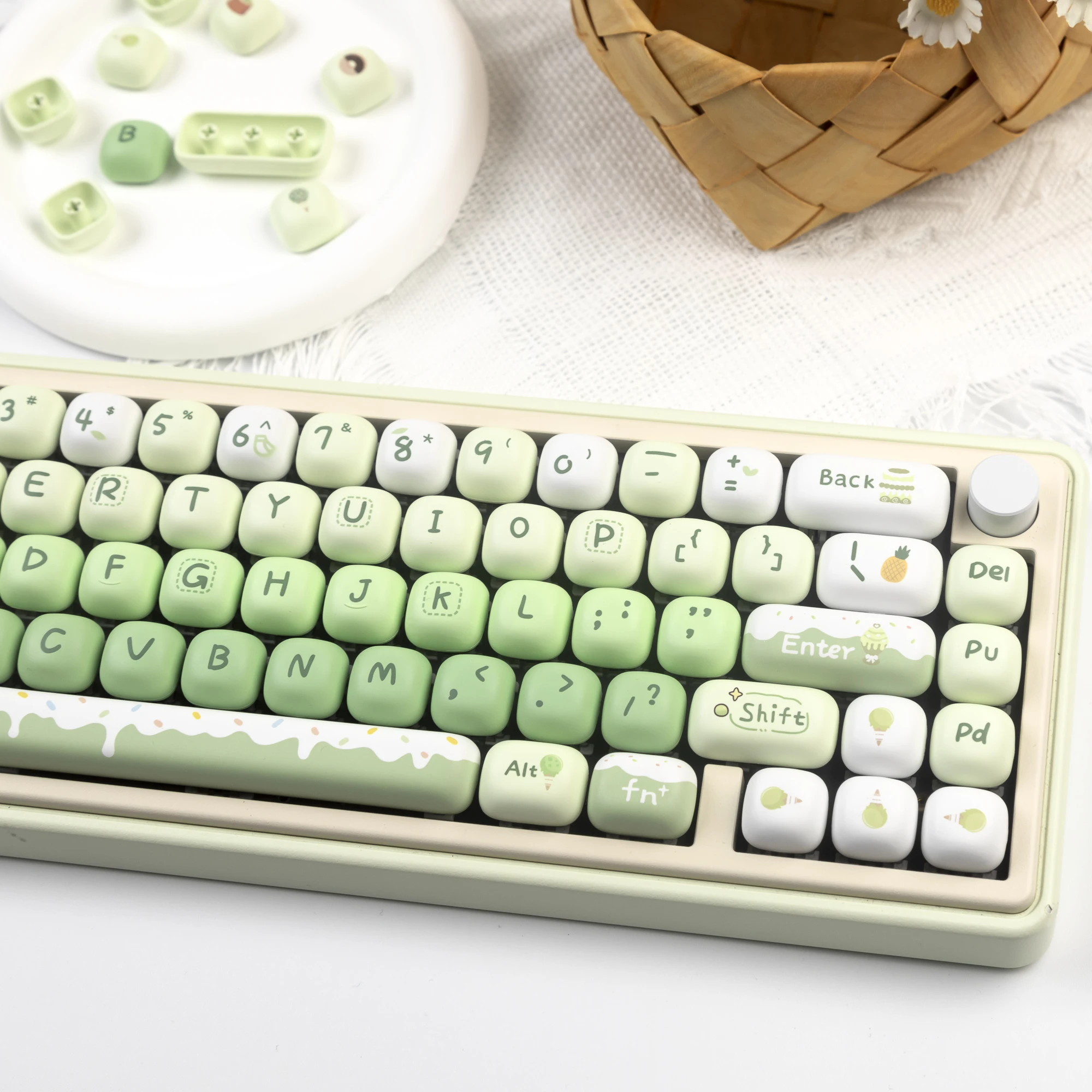MOG Keycaps Pbt Big Set tinte-Sub cereza perfil postre verde para teclado mecánico Hi75 personalizado lindo Keycaps regalo para niña - imagen 5