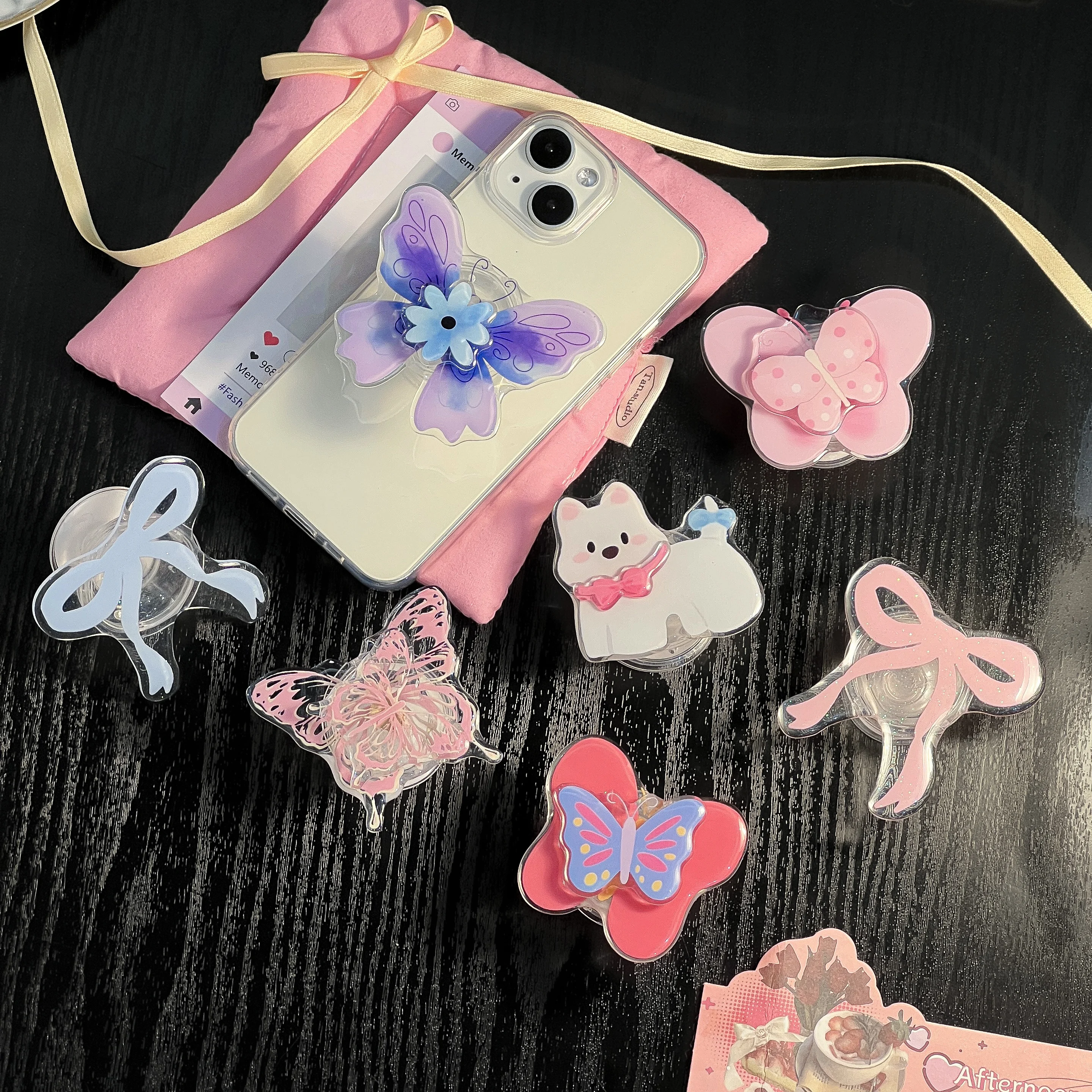 Soporte acrílico para teléfono con nudo de mariposa, soporte para enchufe, accesorios de moda para teléfono móvil, funda para Apple, Huawei, Xiaomi y Samsung - imagen 5
