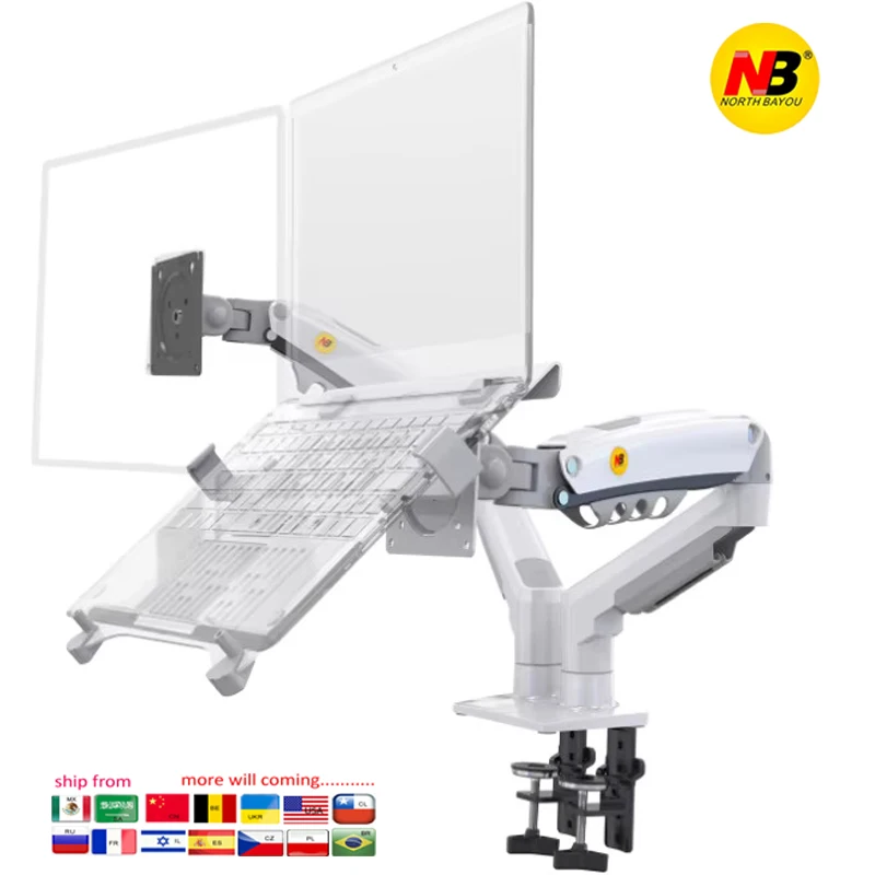 Escritorio NB F160 + brazo doble con resorte de Gas FP-2 para soporte de Monitor de 17 "-27" + soporte para portátil de 10"-17 ", soporte de montaje con prensa de aire, carga de 2-9kg - imagen 2