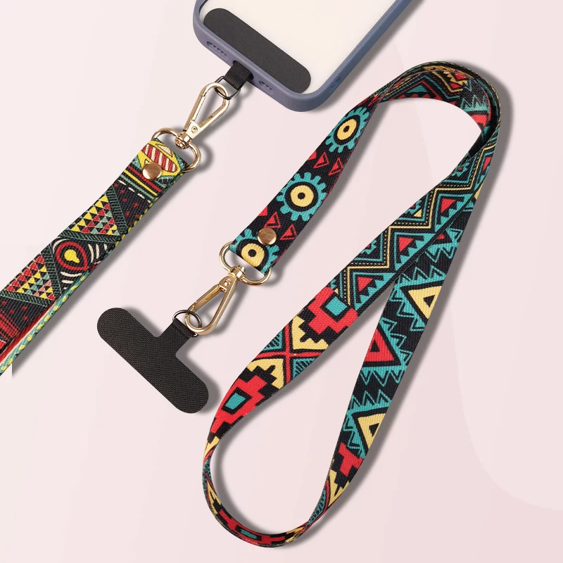Cordón cruzado largo estilo étnico Retro correa ajustable para teléfono cordón de lona de nailon antipérdida con Clip Universal Gaske - imagen 4