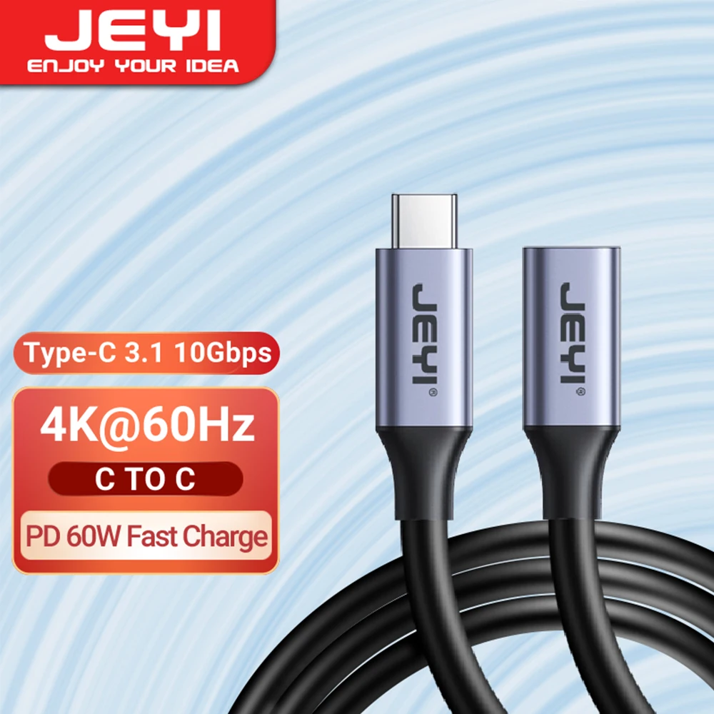JEYI-Cable de extensión USB tipo C, extensor macho a hembra, USB 3,1 Gen 2, transferencia de datos de 10Gbps, carga rápida de 60W para iPad y portátil