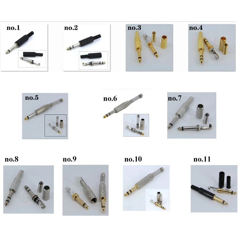 6,35mm 6,5mm audio macho mono estéreo enchufe de soldadura metal chapado en oro 2 3 polos amplificador micrófono convertidor h - imagen 3