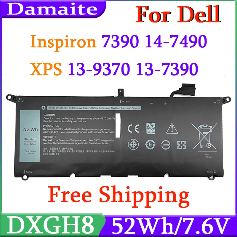 DXGH8 52WH batería del ordenador portátil para Dell XPS 13 9380 9370 7390 para Dell Inspiron 7390 2-en-1 7490 G8VCF 0H754V P82G 0H754V
