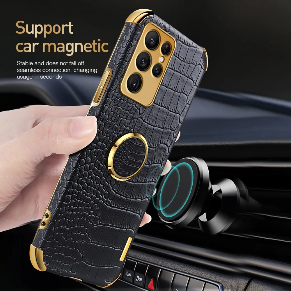 Funda de cuero con anillo magnético para Samsung S23 Ultra, cubierta suave a prueba de golpes para cámara Samsung Galaxy S23 Plus S 23 - imagen 2