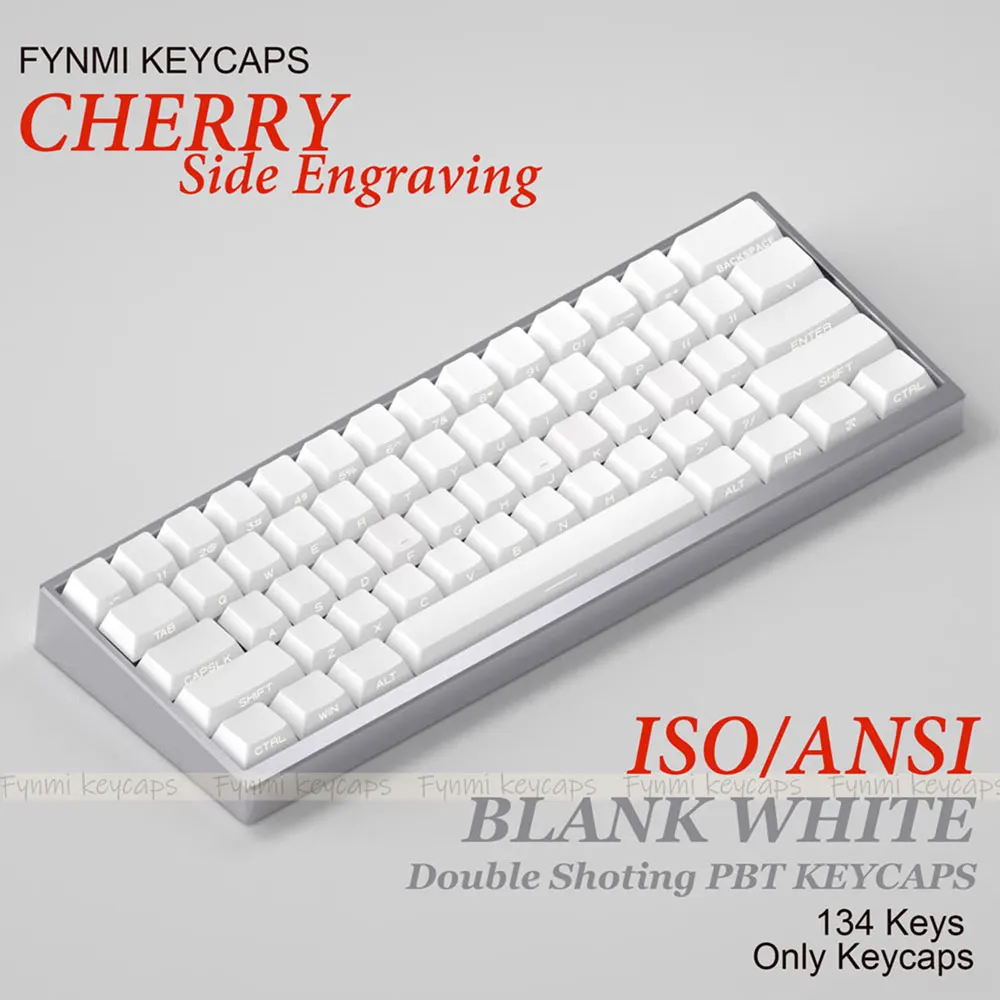 Teclas de doble disparo PBT con perfil de cereza blanca en blanco ISO/ANSI con grabado lateral para interruptor de teclado mecánico MX - imagen 3