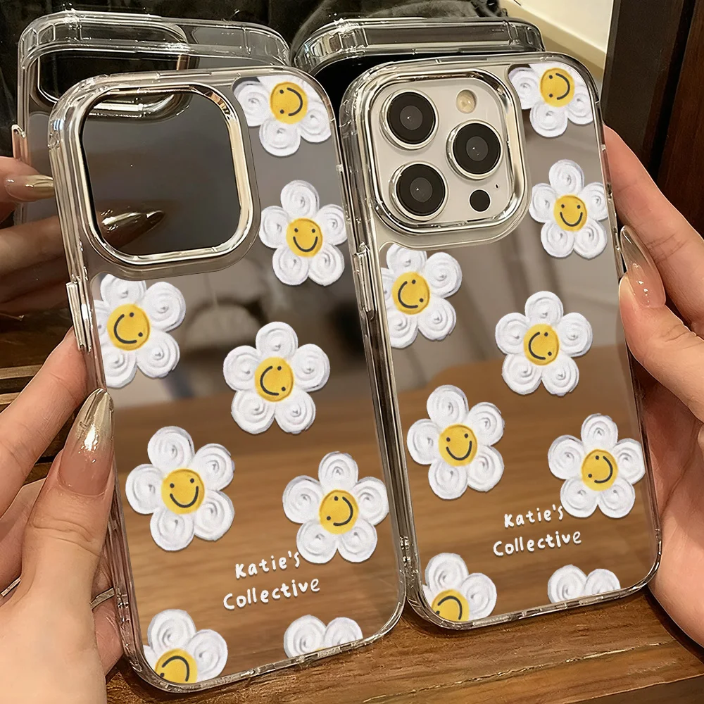 Funda de teléfono con espejo de maquillaje de lujo para iPhone 17 16 13 11 15 Pro Max 14 12 Air 16promax 17promax 15promax Funda pintada con flores - imagen 3