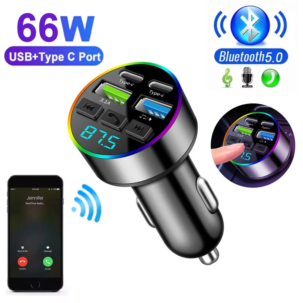 Encendedor de cigarrillos con pantalla Digital, cargador de coche, USB Dual tipo C, multifuncional, Bluetooth, transmisor FM, receptor, reproductor MP3