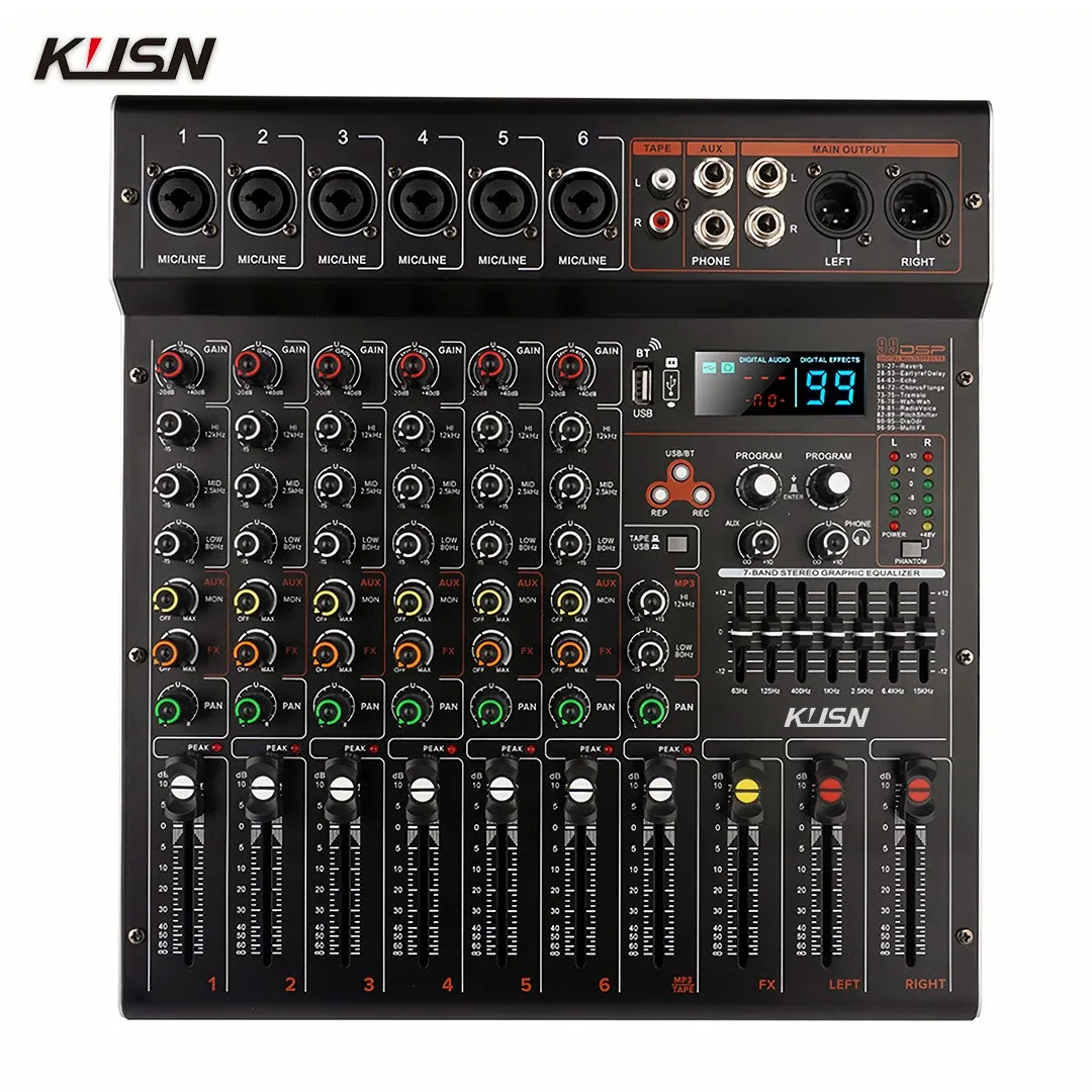 Mezclador amplificador de 6 canales 99 DSP 300Wx2, consola mezcladora de Audio profesional Digital, mezclador de sonido con Bluetooth y USB - imagen 4