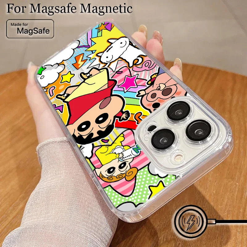 Funda de teléfono magnética con crayones de Anime Shin-chans Magsafe para Samsung Galaxy S25 S24 S23 S22 S21 S20 FE Plus Ultra 5G, funda transparente de TPU - imagen 3