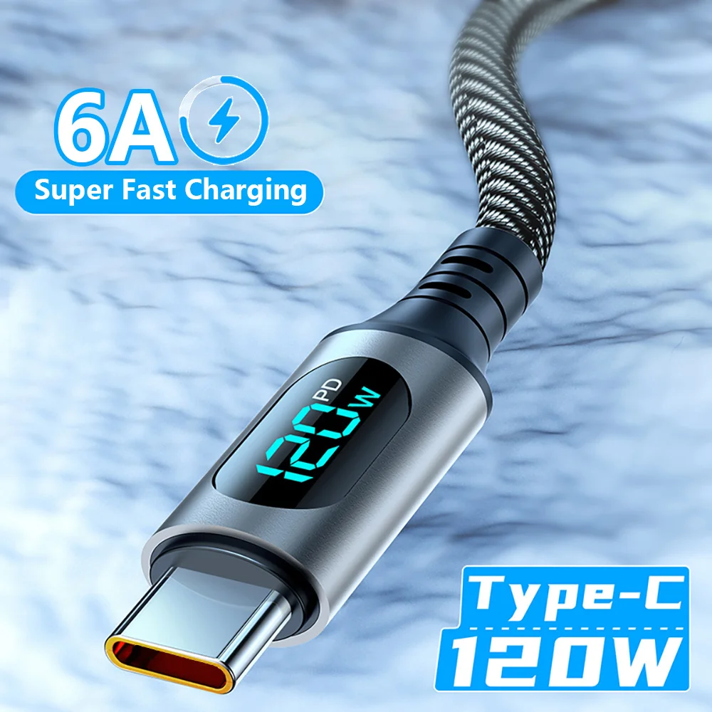 Cable USB tipo C de 120W 6A, Cable de datos USB C a USB C de carga rápida para Samsung, Xiaomi, Redmi, Huawei, Cable cargador de teléfono de carga rápida - imagen 2
