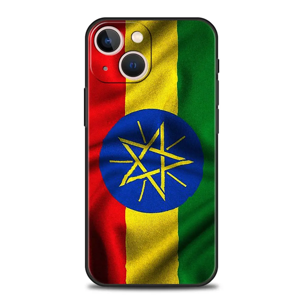 Funda de teléfono de lujo para Apple iPhone, 11, 15, 14 Pro MAX, 12, 13, 7, 8 Plus, X, XR, XS, MAX, SE, Funda de silicona negra, Bandera de Etiopía - imagen 2