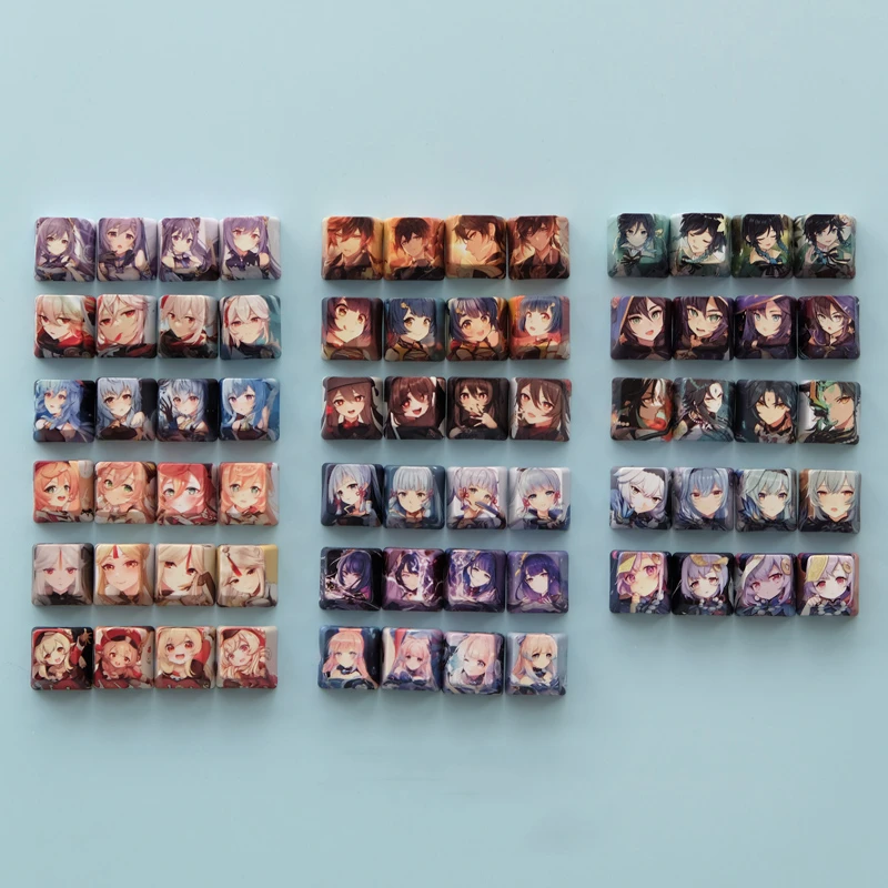 Juego de 4 teclas Genshin Impact, tapas de llave subcama de tinte PBT, perfil OEM R4, altura Keqing Hu Tao Beelzebul Kamisato Ayaka