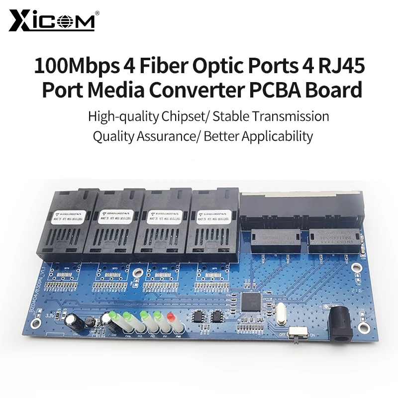 Convertidor de medios ópticos, interruptor de Fibra Ethernet 10/100, modo único, PCBA 4 RJ45 4 SC, placa transceptor óptico de Fibra, 20KM, 1310-1550NM - imagen 3