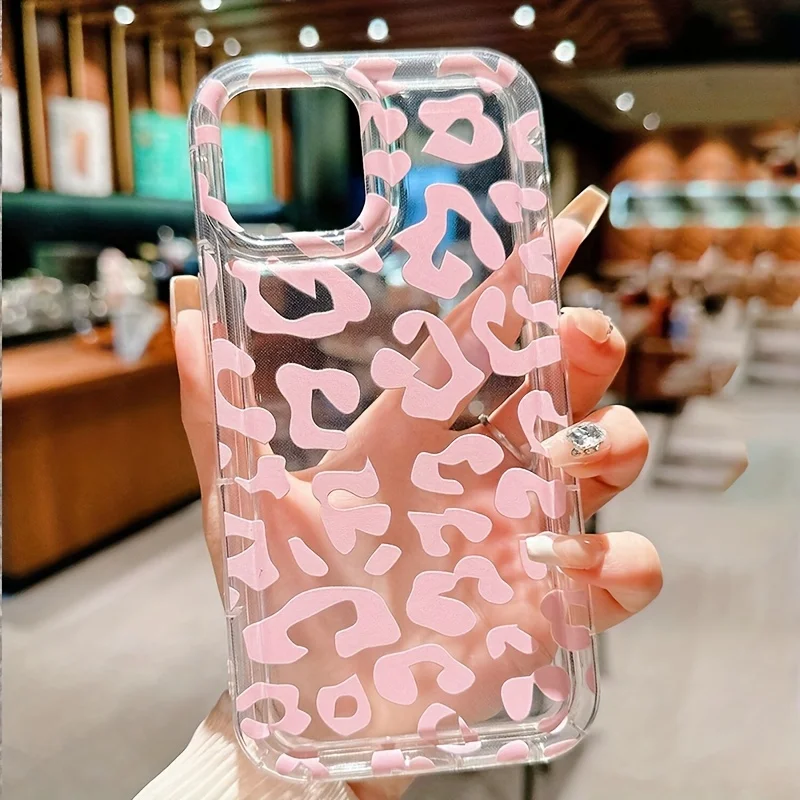 Funda de teléfono con patrón transparente de leopardo rosa para iPhone 17 15 16 Pro Max, fundas para iPhone 14 13 12 11 7 8 Plus 16E, funda a prueba de golpes - imagen 5