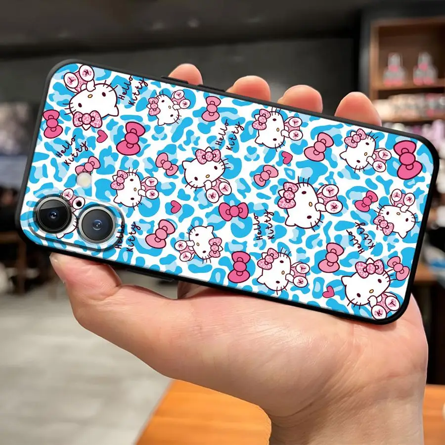 Funda de muñeca bonita de dibujos animados para iPhone XR 13 12 11 17 Pro Max XS Max 15 16 14 Plus 17Air 7 8 funda de teléfono suave negra - imagen 2