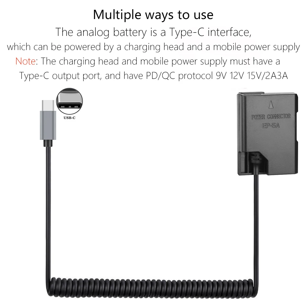 EP-5A USB-C adaptador de corriente Kitr EN-EL14 EN-EL14a batería simulada para Nikon D3100 D3200 D3300 D3400 D3500 D5100 D5200 D5300 D5500 - imagen 5